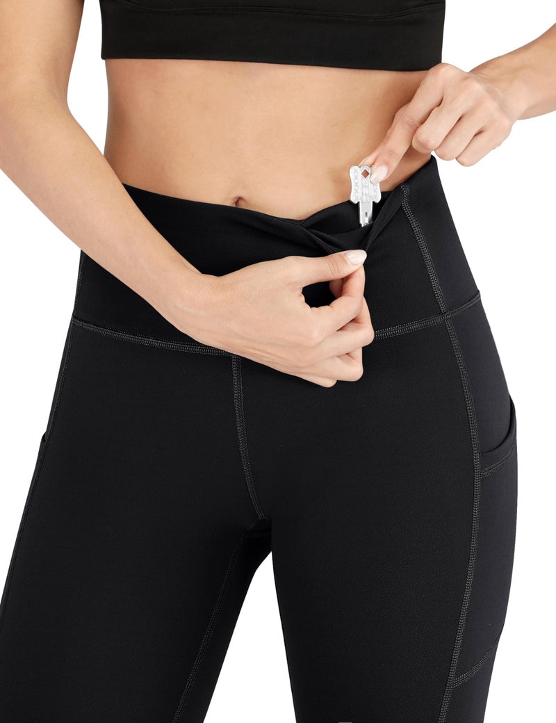 Heathyoga Leggings with Pockets for Women Tummy Control High Waisted Yoga Pants Women Compression Workout Leggings Black - Image 2